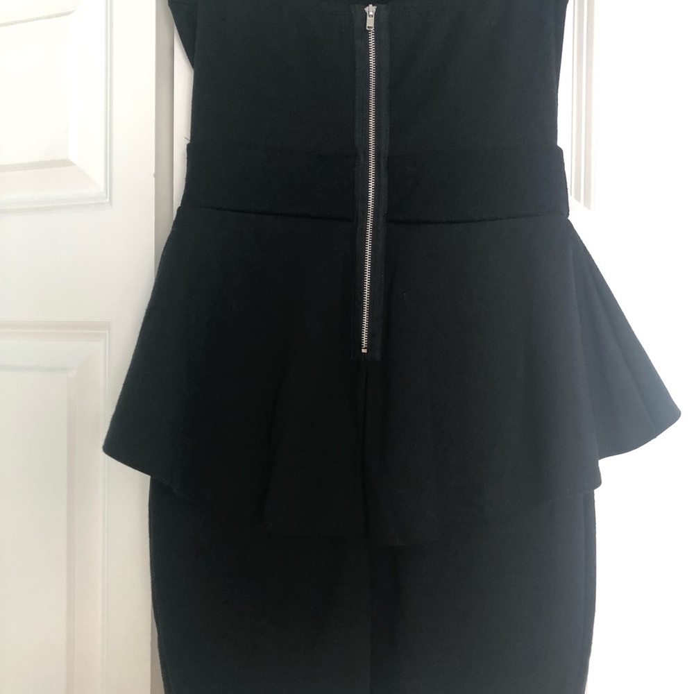 Poof Couture Black Peplum Midi Dress with Front Zip